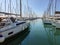 Anchored yachts with masts at Alimos Marina, Athens, Greece