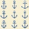 Anchors in blue colors. Anchor symbols or logo template