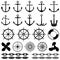 Anchors, rudders, chain, rope, knot vector icons. Nautical elements for marine design