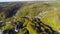 Ancient 600 year old castle in Germany Europe, aerial, village