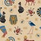 Ancient Africa pattern. Egyptian print. Mythology animals. Tutankhamun sculpture. Hieroglyph symbols. Egypt elements and