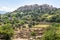 Ancient Agora in Athens, Greece. Scenic view of Greek ruins and Acropolis in distance