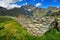 Ancient alpien architecture, stone masonry roof