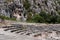 Ancient amphitheater and Lycian tombs in Myra (Turkey)