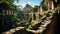 Ancient Angkor, famous ruin, nature overgrown staircase to spirituality generated by AI