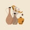 Ancient antique greek style pottery or amphora with floral and abstract shapes elements isolated.