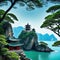 ancient Asian style building on rock idea for Asian background