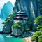 ancient Asian style building on rock idea for Asian background