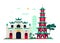 Ancient Asian temples - modern colored vector illustration