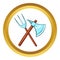Ancient axe and trident vector icon, cartoon style