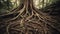 Ancient banyan tree intertwines with nature growth generated by AI