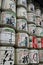 Ancient barrels filled with holy sake seen in the park at the meiji jingu shrine inTokyo