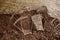 Ancient baskets ( Alpine Gerla ) on the floor of a hut.