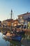 Ancient boats on Leonardesque Canal Port in Cesenatico in Emilia Romagna in Italy