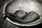 Ancient bowl and utensils in black and white