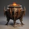 Ancient brazier created with Generative AI. A burning fire for cooking.