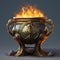 Ancient brazier created with Generative AI. A burning fire for cooking.