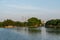 Ancient bridges and forests on the river at dusk