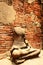 Ancient buddha statue at Mahathat temple, historic site in Ayuttaya province,Thailand.