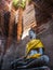 Ancient Buddha statue in ruined Buddhist temple