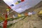 Ancient Buddhist Caves and Prayer Flags in the High-Altitude Mountain Desert