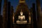 The ancient Buddhist temple of Wat Sa Si in evening twilight. H