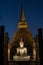 The ancient Buddhist temple of Wat Sa Si in evening twilight. H