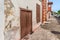 Ancient building with wooden door and window in Santa Cruz de Tenerife