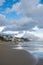 Ancient buildings on hill over coastline on cloudy day,