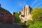 Ancient buildings of the old town on the famous Mont Saint Michel island. Spring morning view. Normandy, France, Europe.