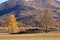 Ancient burial mounds at Karakol valley Uch-Enmek park in Alt