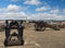 The ancient cannon guns on the ramparts of the walled city of Londonderry in Northern ireland