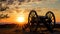 Ancient cannon at sunset. Neural network AI generated