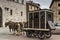 Ancient cart in the square in the small medieval town of Montepulciano. Tuscany