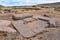 Ancient carved stone replica of the subterranean temple at the Tiwanaku archaeological site, near La Paz, Bolivia