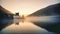 Ancient Castle Reflected in a Romantic Misty Lake