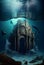 An ancient castle stands at the bottom of the ocean. AI generated