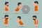 Ancient Cave Man Character Different Positions and Actions Icons Set Cartoon Design Vector Illustration