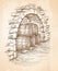 Ancient cellar with wine wooden barrels