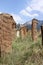 ancient cemetery of highlander warriors with gravestones in the form of saber hilts on the mountain in Dagestan, Russia