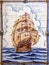 Ancient ceramic tile, museum Azulejo, Lisbon, Portugal. Sailing