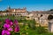 Ancient Chateau de Gien rising above townhouses on bank of Loire