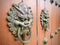 Ancient Chinese architecture door, with copper dragon head door knocker .