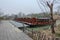 Ancient chinese style boat park on the boat dock in xixi national wetland park hangzhou