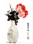 Ancient Chinese traditional hand brush and ink painting -Peony: a flower of wealth