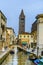 Ancient church tower of Campo San Barnaba in Venice, Italy