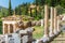 Ancient city of Delphi with ruins of the temple of Apollo.