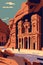 Ancient city of Petra, Jordan. Al Khazneh tourist attraction poster