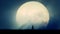 Ancient Civilization Man Walking on Full Moon Background