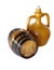 ancient clay container and old marsala wine barrel